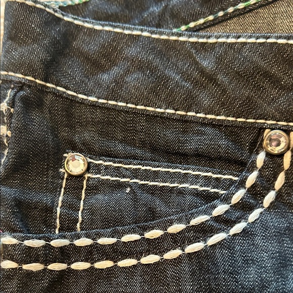 Rock 47 by Wrangler Women's Dark Blue Denim Jean SHORTS Bermuda Length Size 7/8 - Picture 7 of 10